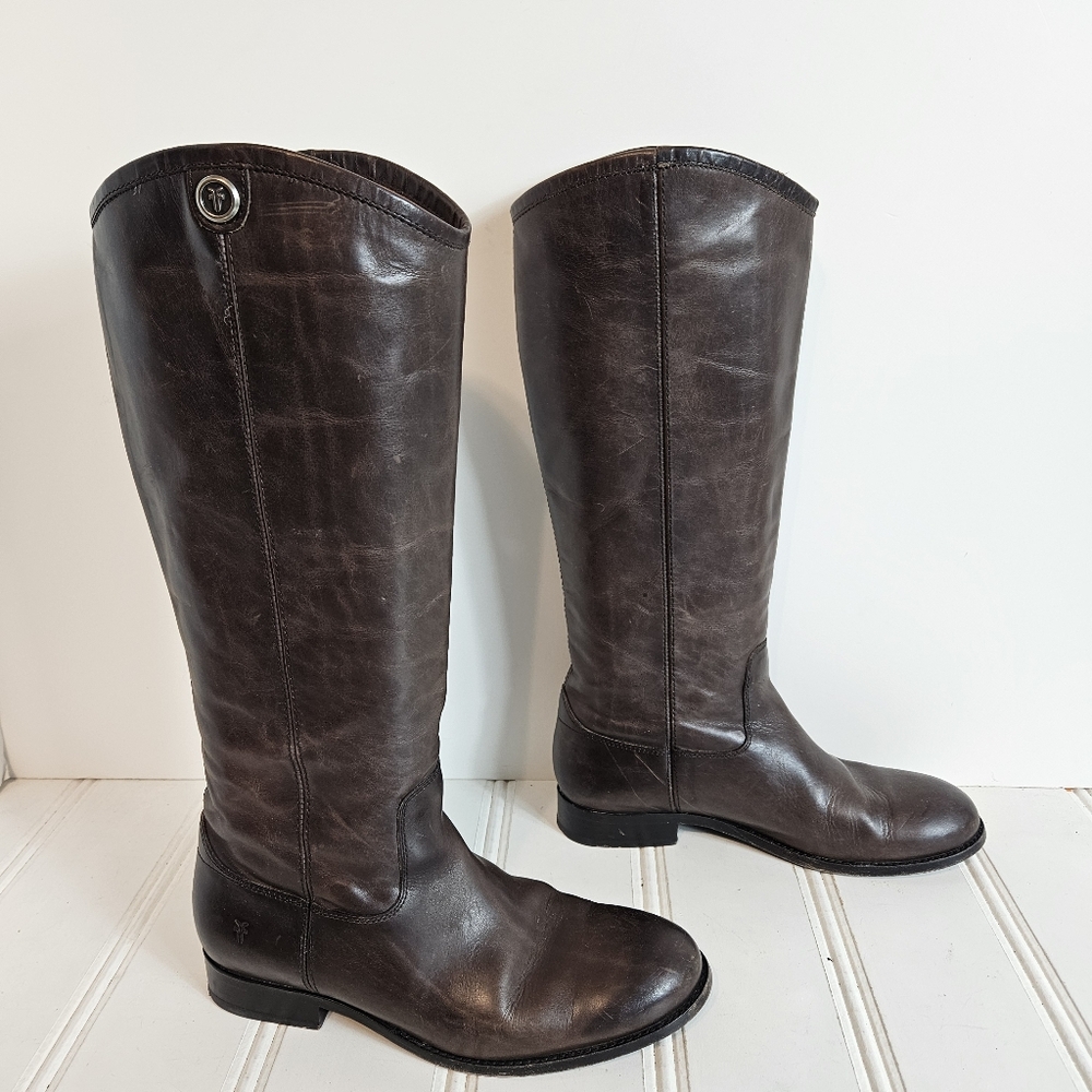 Frye Brown Melissa Button Leather Riding Boots Women’s 8 Knee High Equestrian - Picture 3 of 16